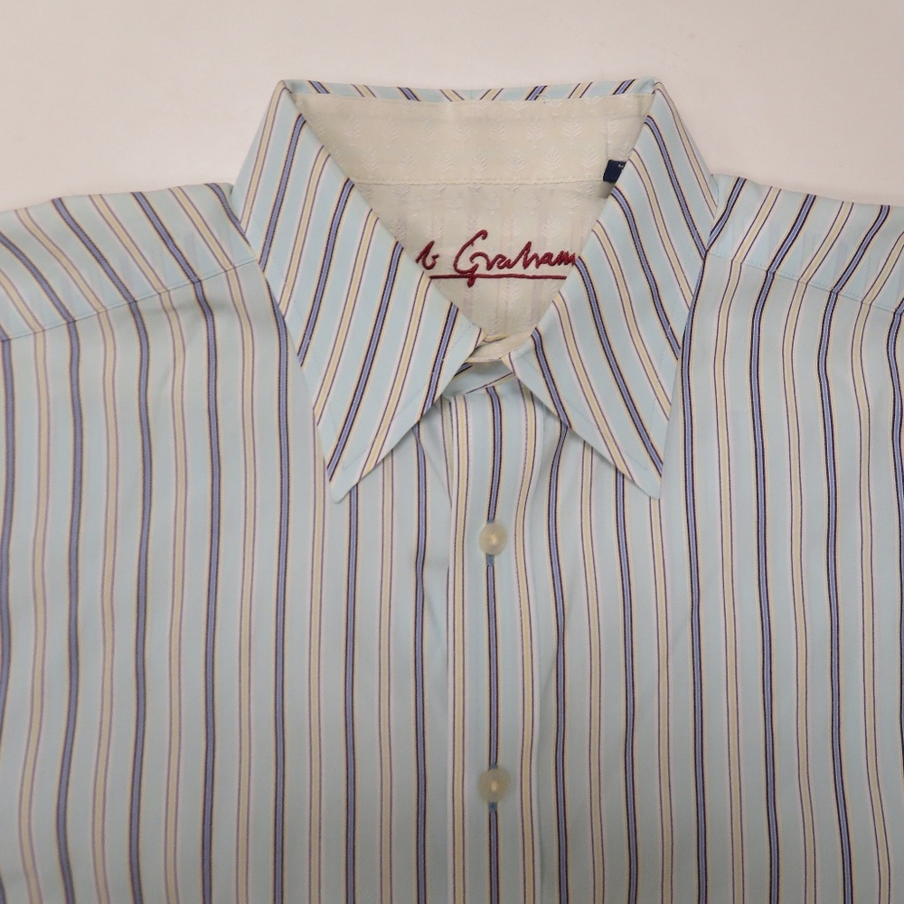 Robert Graham Button Up Shirt Mens Large Flip Cuff Long Sleeve Blue Striped‎